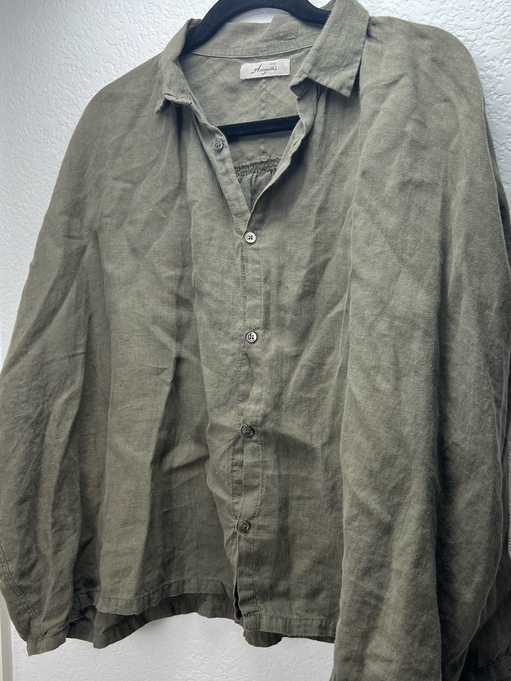 ICHI Antiquités 100% Linen Oversized Button Front top Olive Green Made Japan - Picture 8 of 12